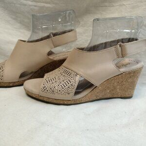 Clarks‎ Womens Lafley Joy Leather Open Toe Wedge Sandals